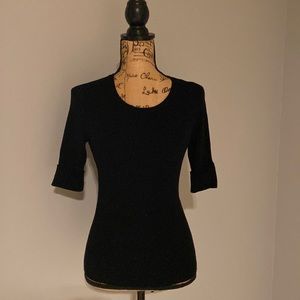 WHBM black knit top.  3/4 sleeves with cuff. Size small.